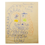 PABLO PICASSO (1881 - 1973) -  Desenho à giz de cera, Rosto, assinado no canto superior direito e da