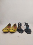 lote com 2 sapatos femininos  sendo 1 sandalia de tiras na cor preta marca Andarella, tamanho 36 (do salto necessita reparo)e 1 sapatilha na cor verde com laço marca Le Chic tamanho 36 com marcas de uso.