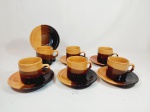 Jogo de 6 Xicaras de Café  em Cerâmica  tonalidade marron mede 8 cm x 8 cm e pires 16 cm