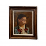 PERCY DEANE (1921 - 1994) - Belíssimo Retrato de Menina / Óleo sobre Tela / Assinado CSD / Datado 1943 / Med. Obra 56 x 39 cm - Med. Moldura 64 x 57 cm - Foi um pintor e desenhista brasileiro. Nascido em Manaus, passou a infância em Belém e, transferindo-se para o Rio de Janeiro, cursou a Escola Nacional de Belas Artes, onde foi aluno de Quirino.