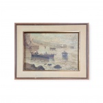 S. PARISI - Marinha com Barcos / Óleo sobre Duratex / Assinado CIE / Med. Obra 48 x 69 cm - Med. Moldura 71 x 92 cm