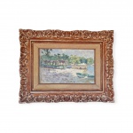 PEDRO BRUNO (1888 - 1949) - Paisagem com Marinha / Óleo sobre Tela / Assinado CIE / Med. Obra 36 x 57 cm - Obs: Foi um pintor, cantor, poeta e paisagista brasileiro. Sua obra mais conhecida é o quadro Pátria, de 1918, que retrata a bandeira do Brasil sendo bordada no seio de uma família.