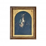 ARTISTA NÃO IDENTIFICADO - "A Descida da Cruz" / Óleo sobre Tela / Med. Obra 42 x 30 cm - Med. Moldura 58 x 46 cm - Esta pintura é uma cópia da obra "A Descida da Cruz" do mestre REMBRANDT, de 1633, a original se encontra exposta no Museu Alta Pinacoteca na Alemanha, Munique.