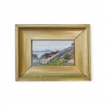 BENJAMIN PARLAGRECO (1856-1902) - "Paisagem com Casarios e Marinha ao Fundo" / Óleo  sobre Cartão / Assinado CID / Med. Obra 13 x 20 cm - Med. Moldura  25 x 33 cm - Beniamino Parlagreco, também conhecido como Benjamin Parlagreco, nasceu em Caltanissetta, comuna italiana da região da Sicília, no ano de 1856. Foi um pintor, desenhista e aquarelista ítalo-brasileiro.