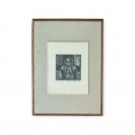 GILVAN SAMICO (1928-2013) - "Interior com Menino" / Xilogravura / Assinado CIE / Tiragem "P.A." / Datado 1958 /  Med. Obra 22  x 17 cm  - Med. Moldura 44 x 35 cm