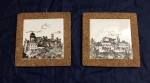 Dois azulejos com contruções pintadas - dim - 15 - cm