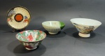 Diversos - 3 bowls de porcelana com tema oriental e um pires