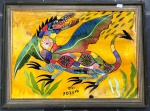 Chico da Silva, quadro, pintura óleo sobre tela com representação de animal fantástico, emoldurado