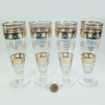 4 copos altos vintage para cerveja com decoração dourada, lapidados a mão | 19,5 cm h e 7cm bocal