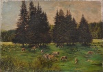 Pedro Weingartner, Cena Rural com Animais - óleo sobre tela - datado Roma 1912 - med. 34 x 48 cm