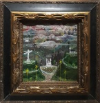 GUIGNARD, óleo sobre madeira, representando paisagem com casario, medida interna 25 x 26,5 cm, medid