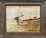 CASTAGNETO, óleo sobre madeira, representando marinha, medida interna 34 x 26 cm, (S.M.J.)