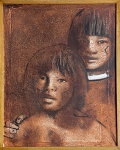 Élon Brasil (1957). Irmãos Kalapalo. Acrílica sobre tela. 80 x 60 cm. Medida total com a moldura: 83