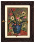 ANDREA BRANDANI - Óleo sobre tela representando natureza morta, vaso de flores, protegida por moldur
