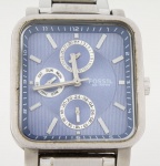 FOSSIL - Relógio de pulso feminino em aço, fundo do mostrador na cor azul, med. da caixa 3,4 x 3,3 c