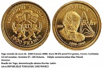 TOGO - MOEDA DE OURO DE 1500 FRANCOS DO ANO  2008. Ouro 99.9% proof 0.5 grama, 11mm. Cunhadas 10 mil