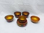 Lote de 6 bowls em madeira laqueada. Medindo o maior 10cm x 6cm de altura.