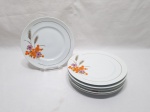 Jogo de 6 pratos de sobremesa em porcelana Real floral com friso ouro. Medindo 19cm de diâmetro.