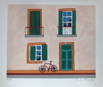 Carlos Furtado, Fachada com bicicleta, gravura, 53/100, 30x35cm, sem moldura