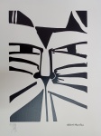 Aldemir Martins, Cabeça de gato preto, gravura 89/100, 50x35cm, Edição Póstuma, sem moldura