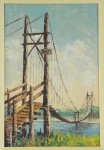 Martins, óleo sobre eucatex, representando ponte pênsil de Torres, 1988 -med. 28x19cm ( eucatex) -med. 41x32cm ( moldura)
