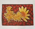 GENARO DE CARVALHO  Tapeçaria representando pássaro da felicidade nas cores marrom, vermelho, amare