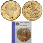 Moeda da Australia - 1 Libra / Sovereign - Rainha Victoria - Letra M - 1886 - Ouro (.917)  7.99 g 