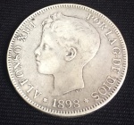Numismática - Moeda em Prata - 5 pesetas 1898 - Alfonso XIII - contém a descrição: Por La G. de Dios