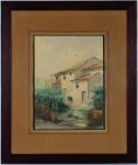 LIBINDO FERRÁS (Porto Alegre, 1877  Rio de Janeiro, 1951) - 'Casario' - aquarela - assinado c.i.d. Medidas: Larg: 28 cm x Alt: 38 cm, Moldura 55 cm x 66 cm.