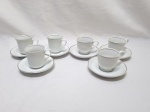 Jogo de 6 xícaras de café com pires em porcelana, sendo 3 Schmidt e 3 Kumagai.