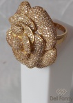 Anel Flor em ouro amarelo 18k cravejado c/ 979 pedras de diamantes branco 0,07 mm peso 28g aro 23
