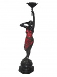 ABAJUR, Grande abajur confeccionado em petit bronze representando figura feminina, vestes esmaltadas