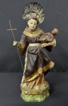 Arte Sacra- Imagem do Santo Antônio em madeira com coroa de prata de lei - SÈC XVIII- obs: o bebê es