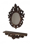 Conjunto de aparador e espelho em madeira maciça entalhada manualmente com pintura em folha de ouro.