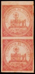 Brasil 1871 - Selo para Telégrafo, 500 réis em par vertical, margem superior da folha, perfeito, sem carimbo emitido sem goma e com boas margens!