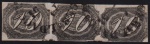 Brasil 1944 - Selo 10 réis Inclinado, trinca horizontal obliterada com Correio Geral da Corte datado