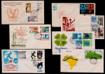 Brasil 1970's - Seleção de 7 envelopes tipo FDC com séries completas e carimbos de primeiro dia de circulação e comemorativos! Turismo, Unicef, SESC, Brasília, Motivos Populares, Transamazônica e Integração Nacional!