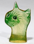 ABRAHAM PALATNIK  Escultura cinética representando cabeça de gato verde/preto em resina de poliéster de manufatura Abraham Palatnik. Medindo 11 cm de altura por 7,5 cm de comprimento.