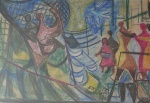 Emiliano Di Cavalcanti, Paisagem com figuras - Pastel seco sobre papel medindo 48 x 68 datado de 6