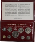 9 moedas das Bahamas - 1 cent a 5 dollars - 1974 - Specimen Set - Na cartela oficial