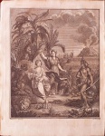 Indíos recebendo Espanhóis. América Espanhola - Arkstee & Merkus, Amsterdã. Ano 1733