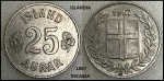 ISLANDIA - MOEDA ESCASSA DE 25 AURAR DO ANO 1967 BÉLISSIMA