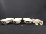 Jogo de 6 bowls e 6 copos sake em porcelana decorada mede 5 x 11 cm e copo 4,5 cm x 4 cm