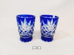 2 Copos de Aperitivo em Cristal Grosso Double Azul  da bohemia com Rica lapidação mede 8 cm x 5,5 cm