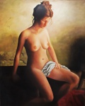 MARIO NUNES, óleo sobre tela, representando nu feminino, medindo 80 x 100. Necessita restauro.