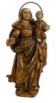 Antiga imagem sacra representando santa com Menino Jesus, esculpida em madeira nobre com acabamento