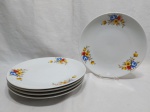 Jogo de 5 pratos rasos de mesa em porcelana SRS floral. Medindo 24cm de diâmetro.