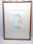 Lindo quadro com gravura de mulher nua, moldura em madeira e vidro frontal. Medindo 72cm x 52cm.