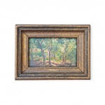 TEIXEIRA DA ROCHA (1863-1941) - "Paisagem" / Óleo sobre Cartão / Assinado CI e Verso / Med. Obra 14 x 22 cm - Med. Moldura 23 x 32 cm - Possui carimbo de coleção no verso