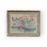 H. PEREIRA DA SILVA - "Barcos" / Aquarela sobre Cartão / Assinado CSD / Datado 1924 / Orio - Espanha / Med. Obra 19 x 27 cm - Med. Moldura 27 x 34 cm